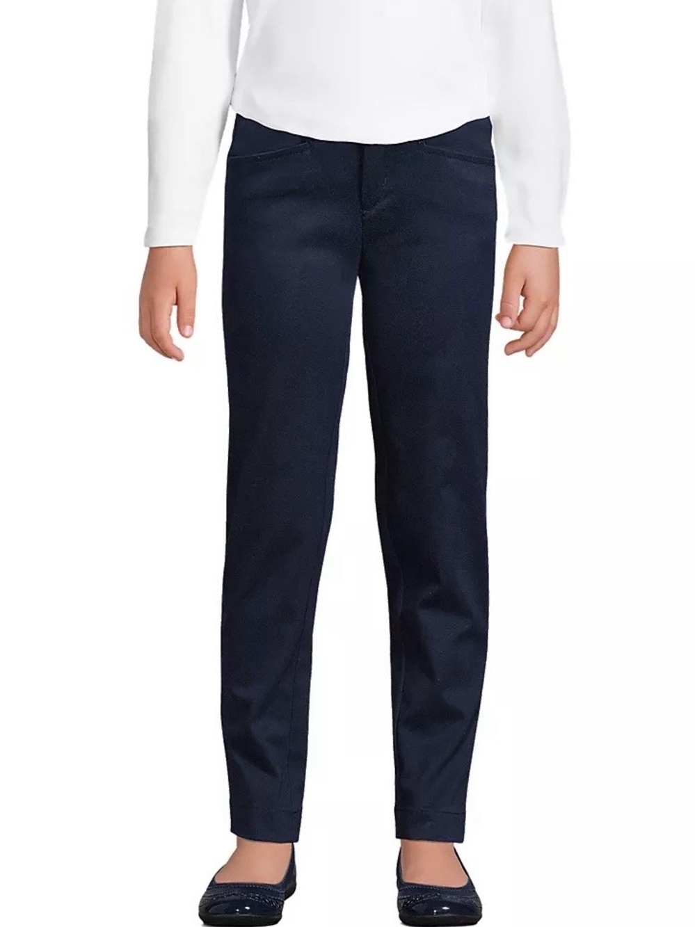 NWOT Lands' End Girls School Uniform Straight Leg Pants - Size 14 (Classic Navy)